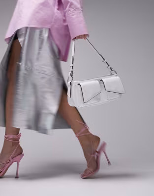 Topshop Saffron structured double pocket shoulder bag in white croc | ASOS (Global)