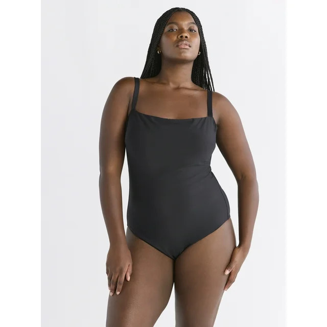 Free Assembly Women's and Women's Plus Square Neck One Piece Swimsuit, Sizes XS-1X | Walmart (US)