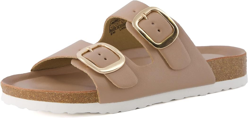 CUSHIONAIRE Lang Slip On Cork Footbed Womens Sandals – Comfortable Slides with Adjustable Buckl... | Amazon (US)