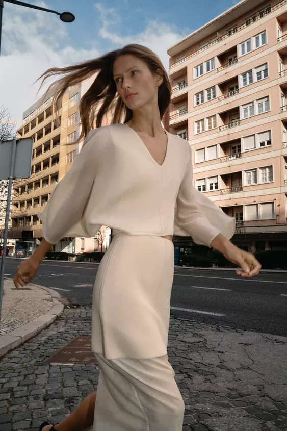 COMBINATION KNIT BLOUSE | Zara US