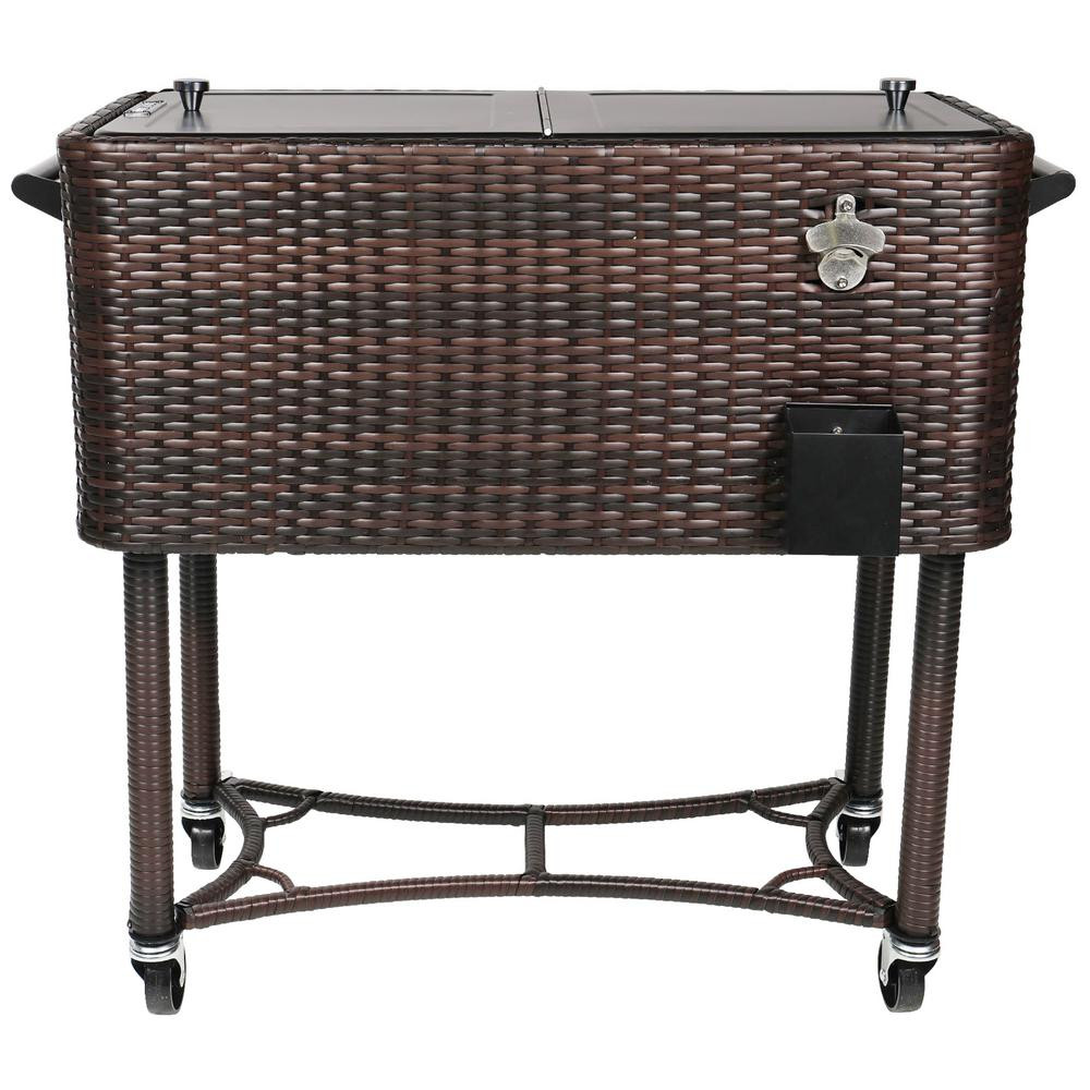 Permasteel 80 Qt. Wicker Patio Rolling Cooler Black/Brown | The Home Depot
