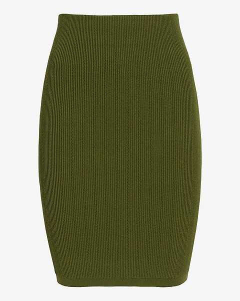 High Waisted Ribbed Sweater Pencil Mini Skirt | Express
