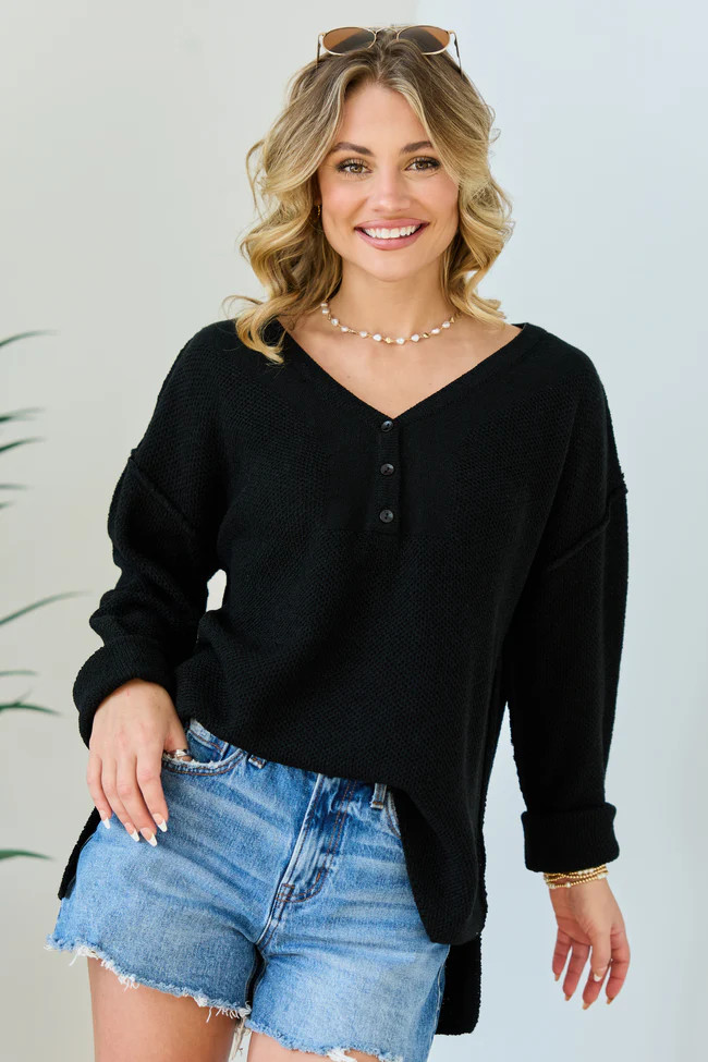 Blaire Black V-Neck Sweater | Pink Lily