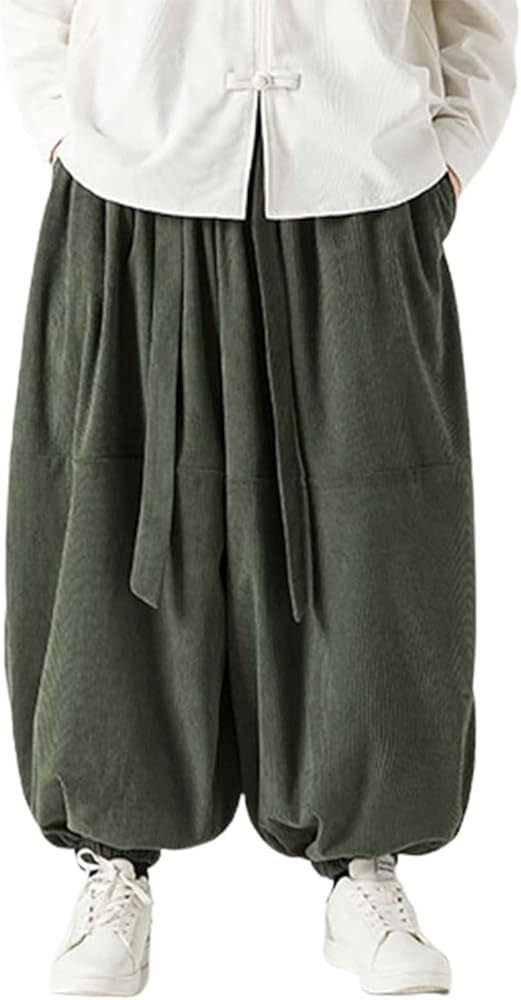 Trendy Corduroy Hippie Harem Pants for Men Casual Solid Oversized Drawstring Waisted Parachute Sw... | Amazon (US)