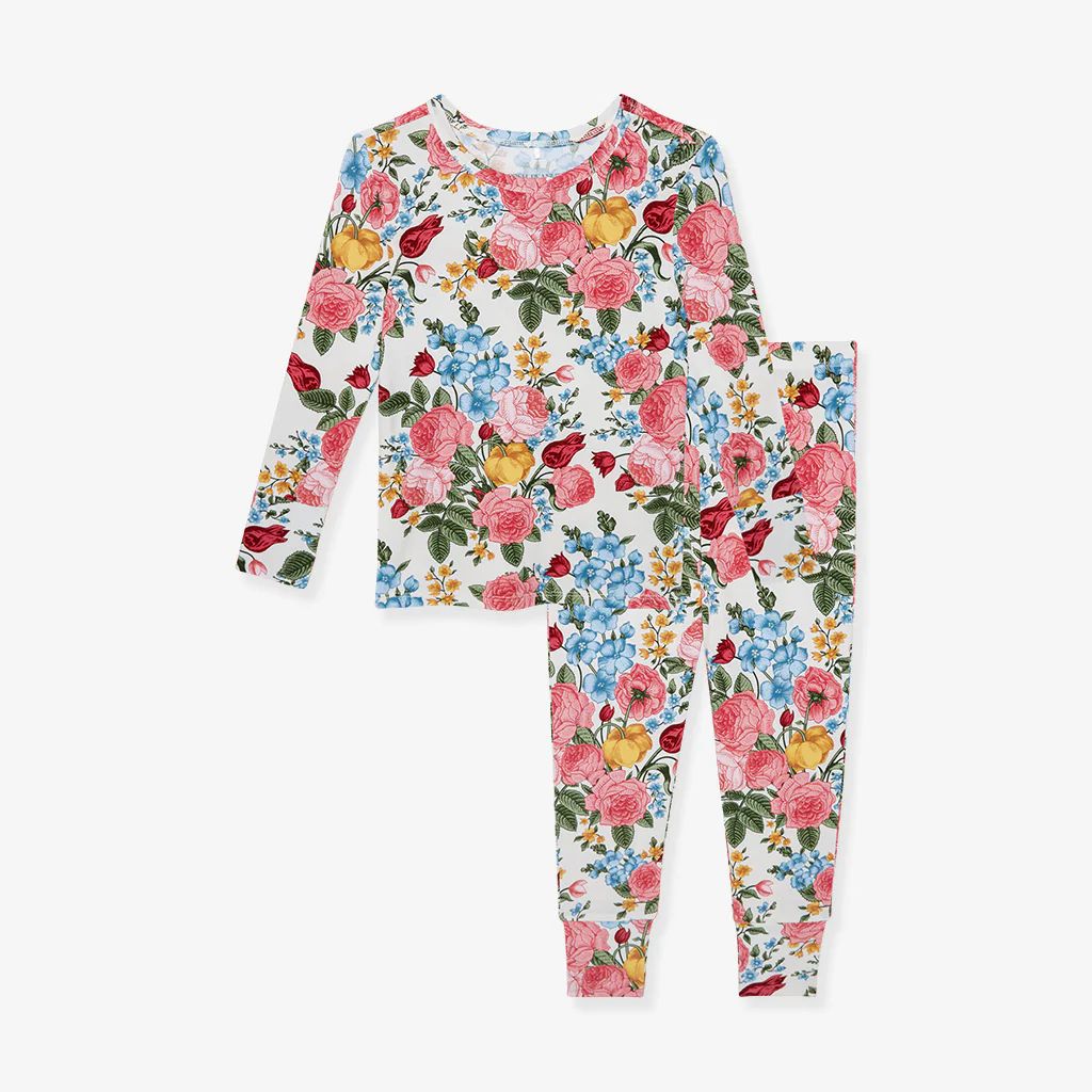 Floral White Long Sleeve Toddler Pajamas | Rubina | Posh Peanut