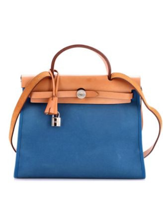Pre-Owned Hermes 31 Herbag Zip Leather and Toile - Blue | Macy's