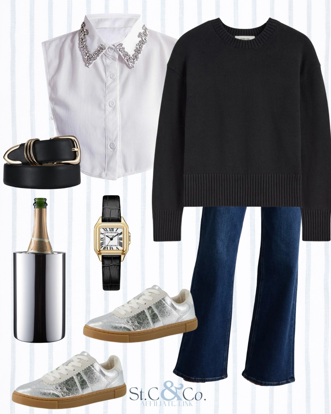 Easy - wear to anywhere outfit. I love the silver sneaker trend so much! Then a fun dickie to POP with this cotton classic sweater. 

#LTKootd #LTKOver40 #LTKmomlife