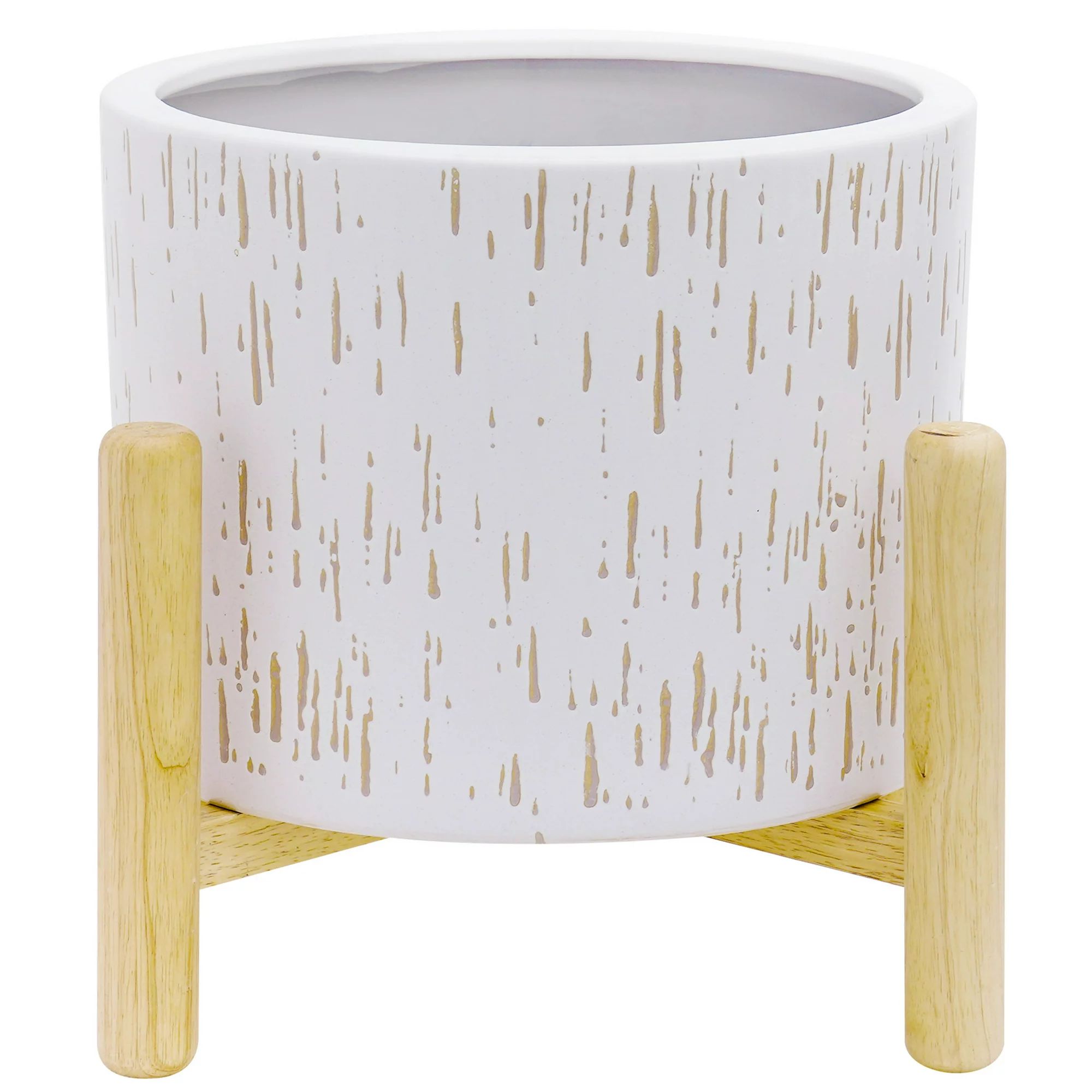 Better Homes & Gardens Ceramic Round Ceramic and Wood Planter & Stand Set | Walmart (US)