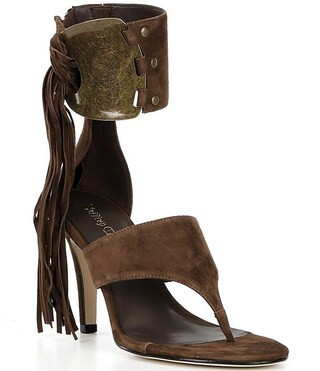 I-Dare-U Suede Fringe Hardware Ankle Wrap Dress Sandals | Dillard's