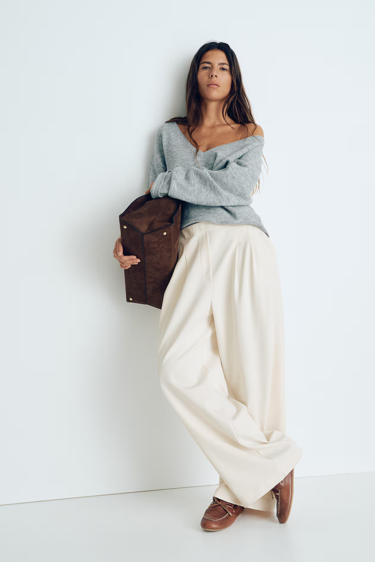 Wide trousers - Cream - Ladies | H&M GB | H&M (UK, MY, IN, SG, PH, TW, HK)