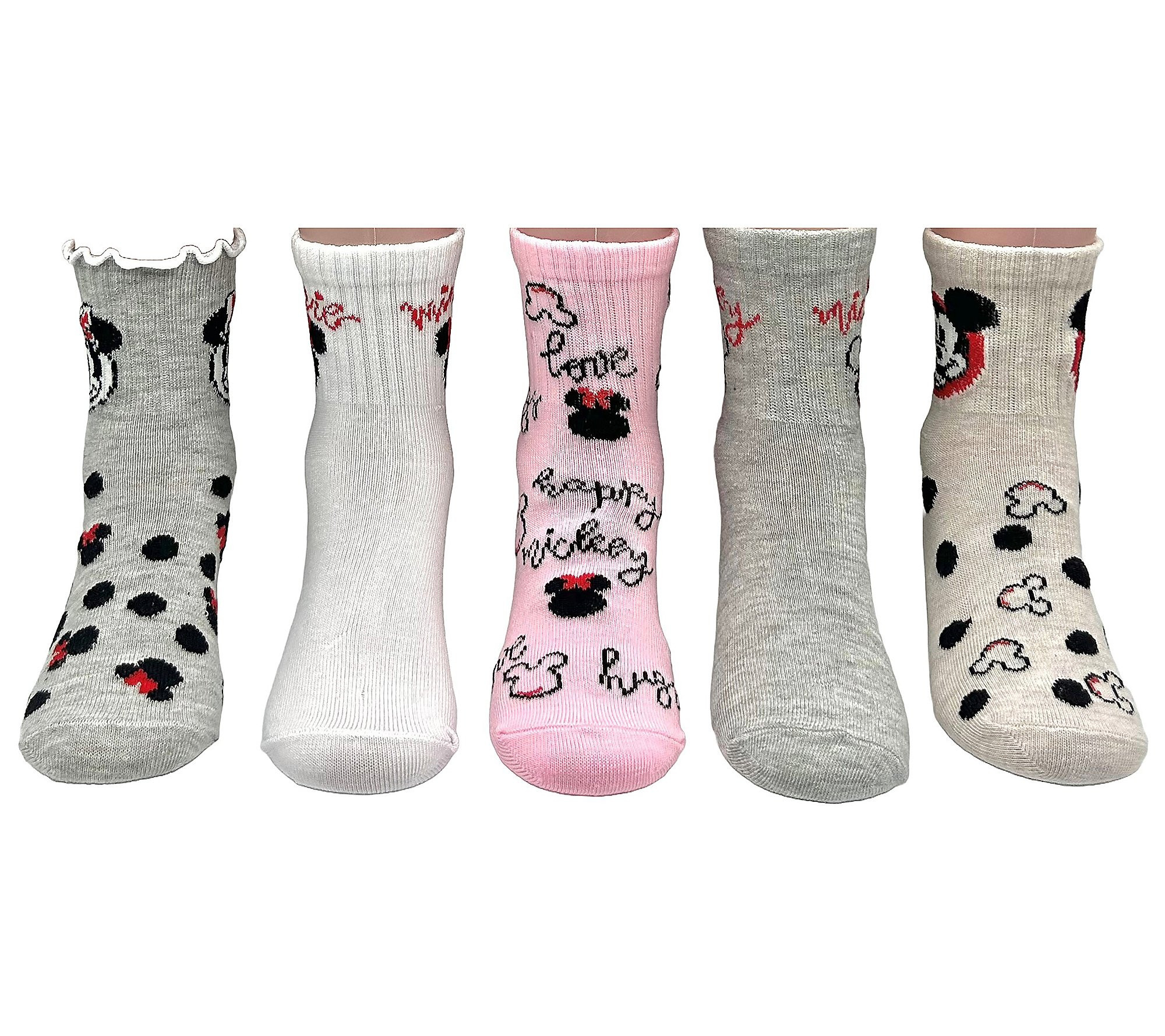 Minnie Mouse Girl's Mid-Crew Sock Set - 5 Pair | QVC