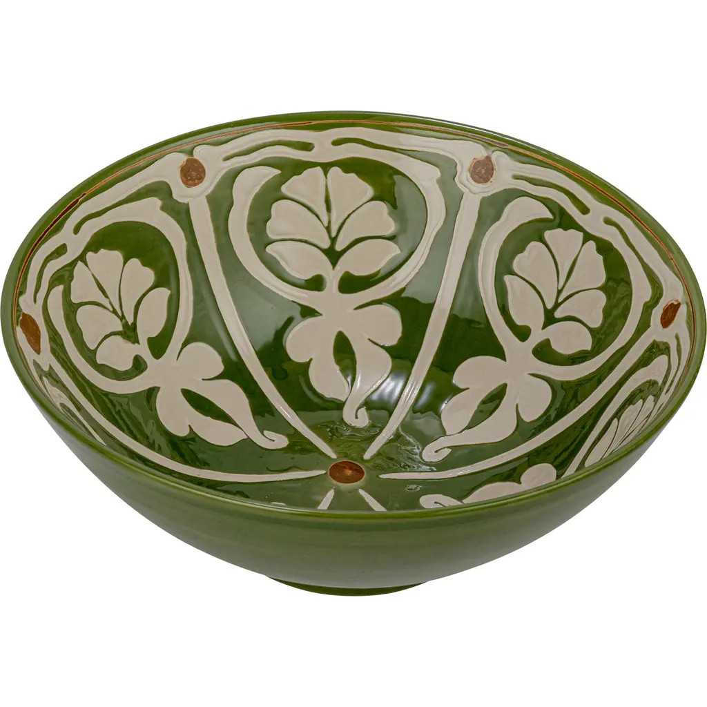 Storied Home Round Hand-Painted Stoneware Serving Bowl in Green at Nordstrom | Nordstrom