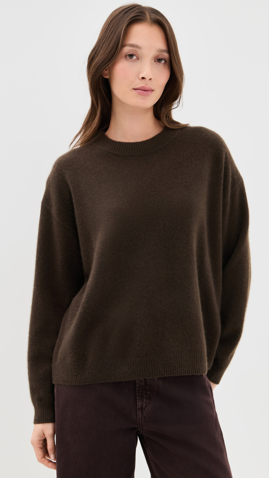 STAUD Serrano Cashmere Relaxed Crew Dark Chocolate XL | Shopbop