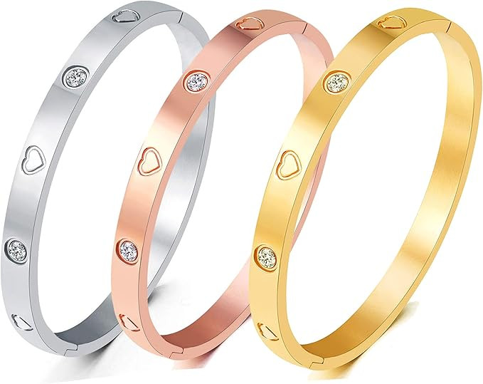 Christmas Gift MVCOLEDY Jewelry Gold /White Gold Plated Bangle Bracelet Heart Stone Stainless Ste... | Amazon (US)