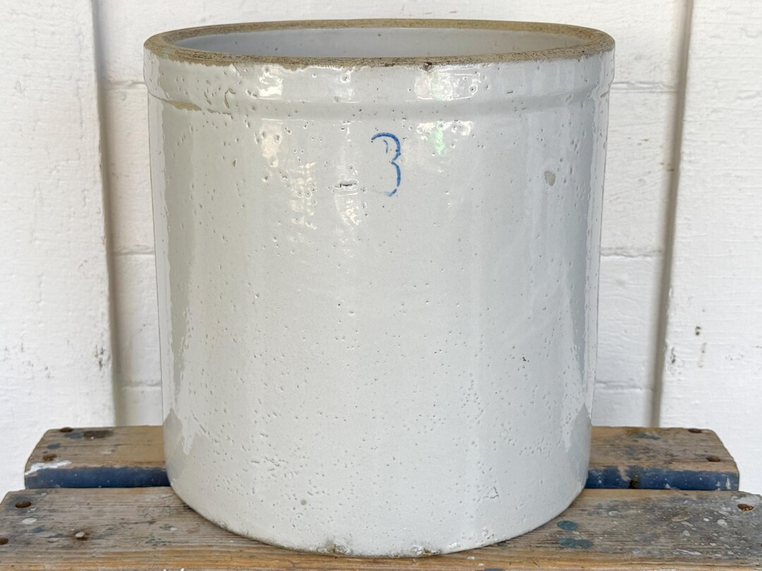 antique crock ~ 3 gallon crock with a blue 3 ~ pickling crock ~ stoneware crock ~  farmhouse anti... | Etsy (US)