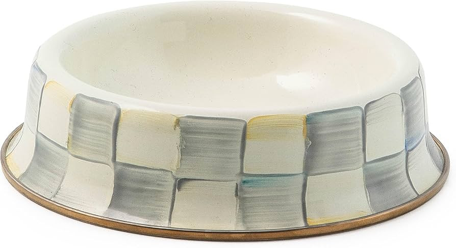 MACKENZIE-CHILDS Pet Bowl, Cute Cat and Dog Bowl for Food and Water, Gray-and-White Sterling Chec... | Amazon (US)