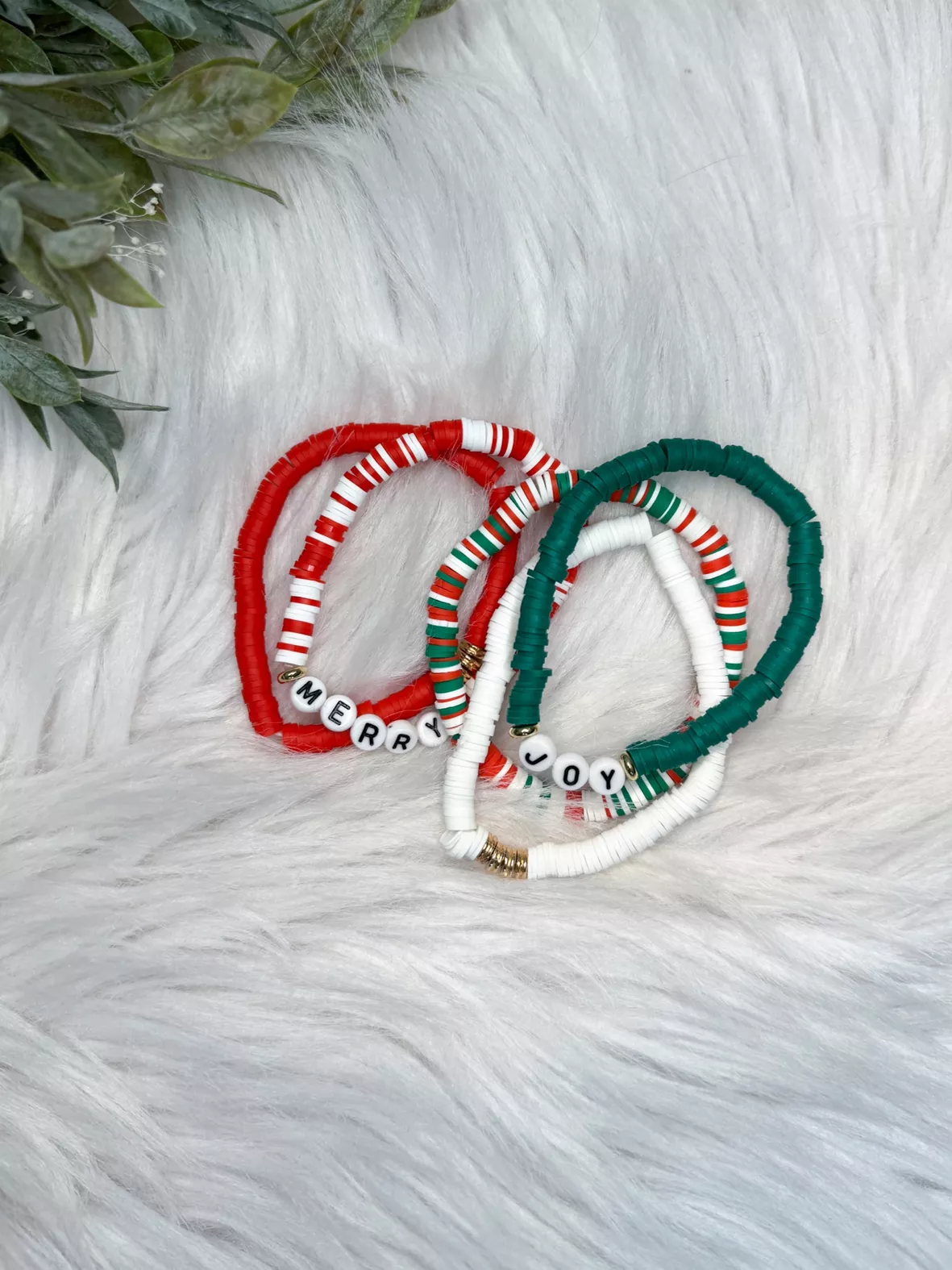 Red Green White Soft Clay Beads Beaded Bracelet Set - Temu