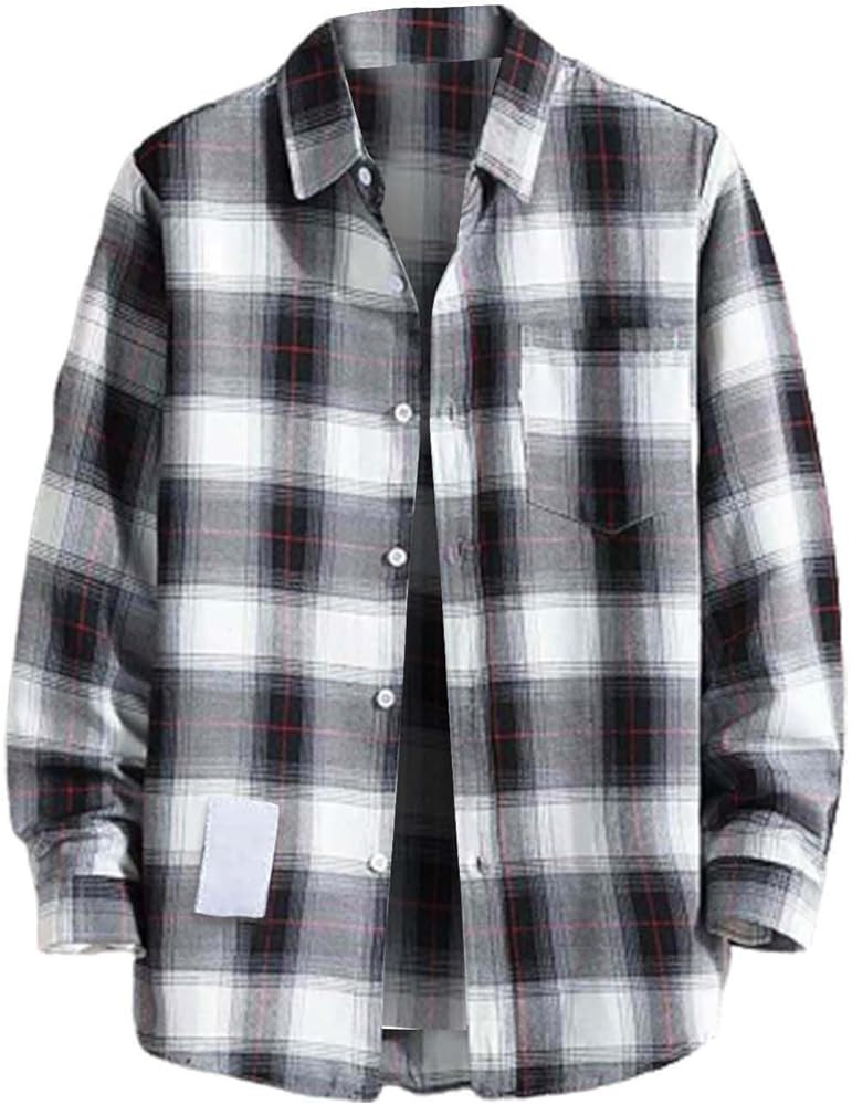 Cotton Plaid Shirts for Men Long Sleeve Snap Button Down Shirts Regular Fit Big and Tall Casual S... | Amazon (US)