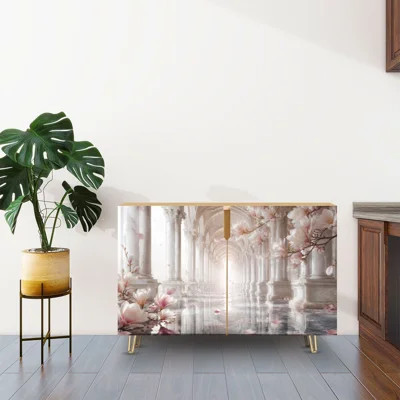 Sideboard Buffet Cabinet with Storage Elegant Marble Hallway with 2 Doors for Living Room and Kitchen | Wayfair North America