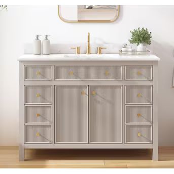 allen + roth Sandbanks 48-in Greige Undermount Single Sink Bathroom Vanity with White Engineered ... | Lowe's