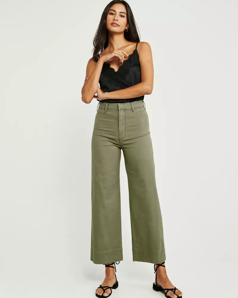 High Rise Crop Wide Leg Pants | Abercrombie & Fitch US & UK