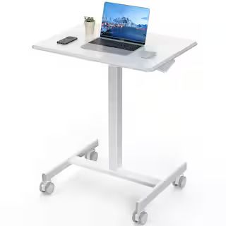 FIRNEWST 25.6 in. White Mobile Adjustable Height Laptop Desk with Lockable Wheels HD-MHL07-WT - T... | The Home Depot
