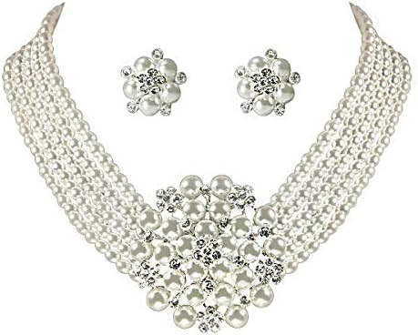 Audrey Hepburn Style Women Earrings Necklace Set Faux Pearl Inspired by Breakfast at Tiffanys Acc... | Amazon (US)