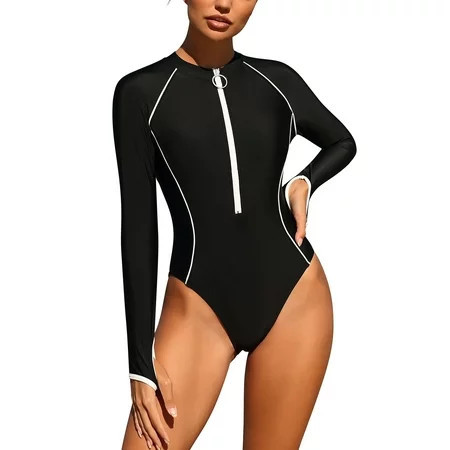 Charmo Women s Athletic Swimwear Zipper One-Piece Swimsuit Sports Bathingsuit | Walmart (US)