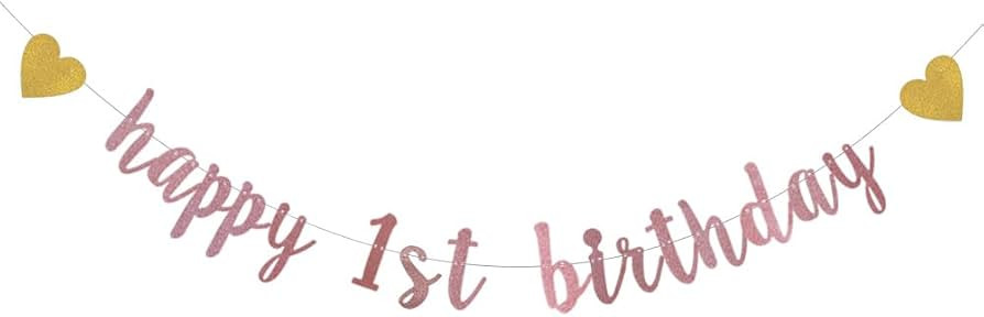 XIAOLUOLY Rose Gold Glitter Banner,Pre-Strung,1st Birthday Party Decorations Bunting Sign Backdro... | Amazon (US)