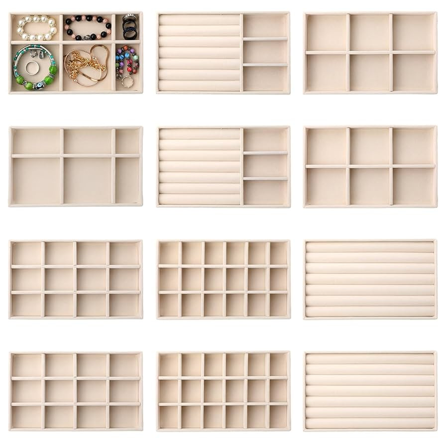 Inbagi 12 Pcs Small Velvet Jewelry Tray Stackable Jewelry Organizer Drawers Insert Divided Storag... | Amazon (US)