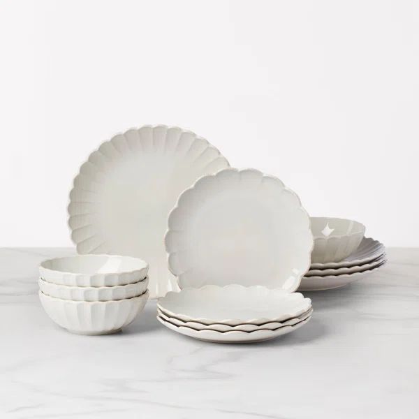 French Perle Scallop 12 Piece Dinnerware Set, Service for 4 | Wayfair North America