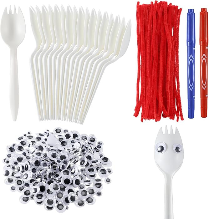 Relaxgiant 50 Set Fork Craft Kit DIY Disposable Creativity Sporks Red Pipe Cleaners Self Adhesive... | Amazon (US)