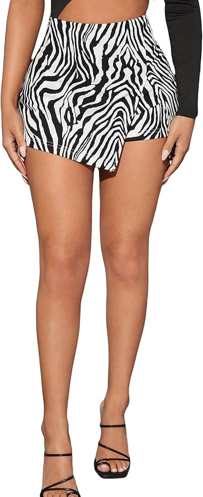 WDIRARA Women's High Waist Pleated Button Skort Asymmetrical Skirt Shorts | Amazon (US)