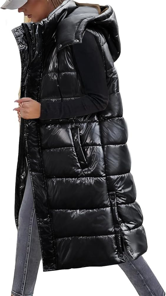 UMIPUBO Women's Long Puffer Vest Sleeveless Jacket Fall Winter Zip Up Coat with Removable Hood Qu... | Amazon (US)