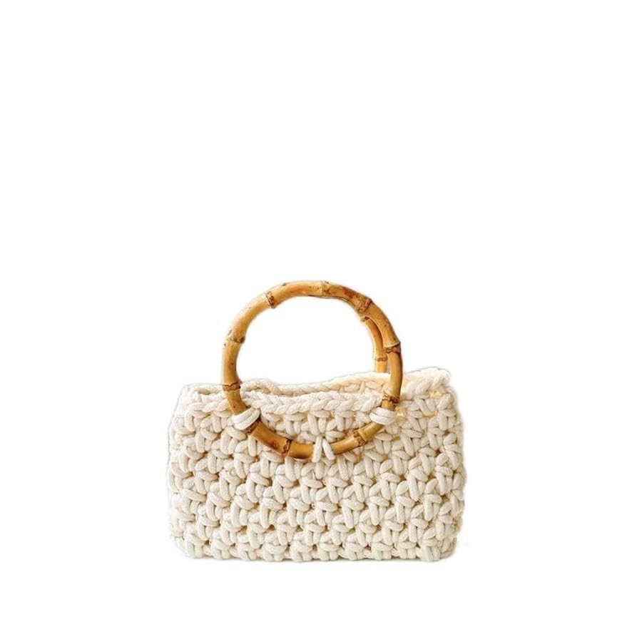 Crochet Handle Women Handbags Hollow Knitting Tote Woven Bags for Women Square Clutch Purse | Amazon (US)