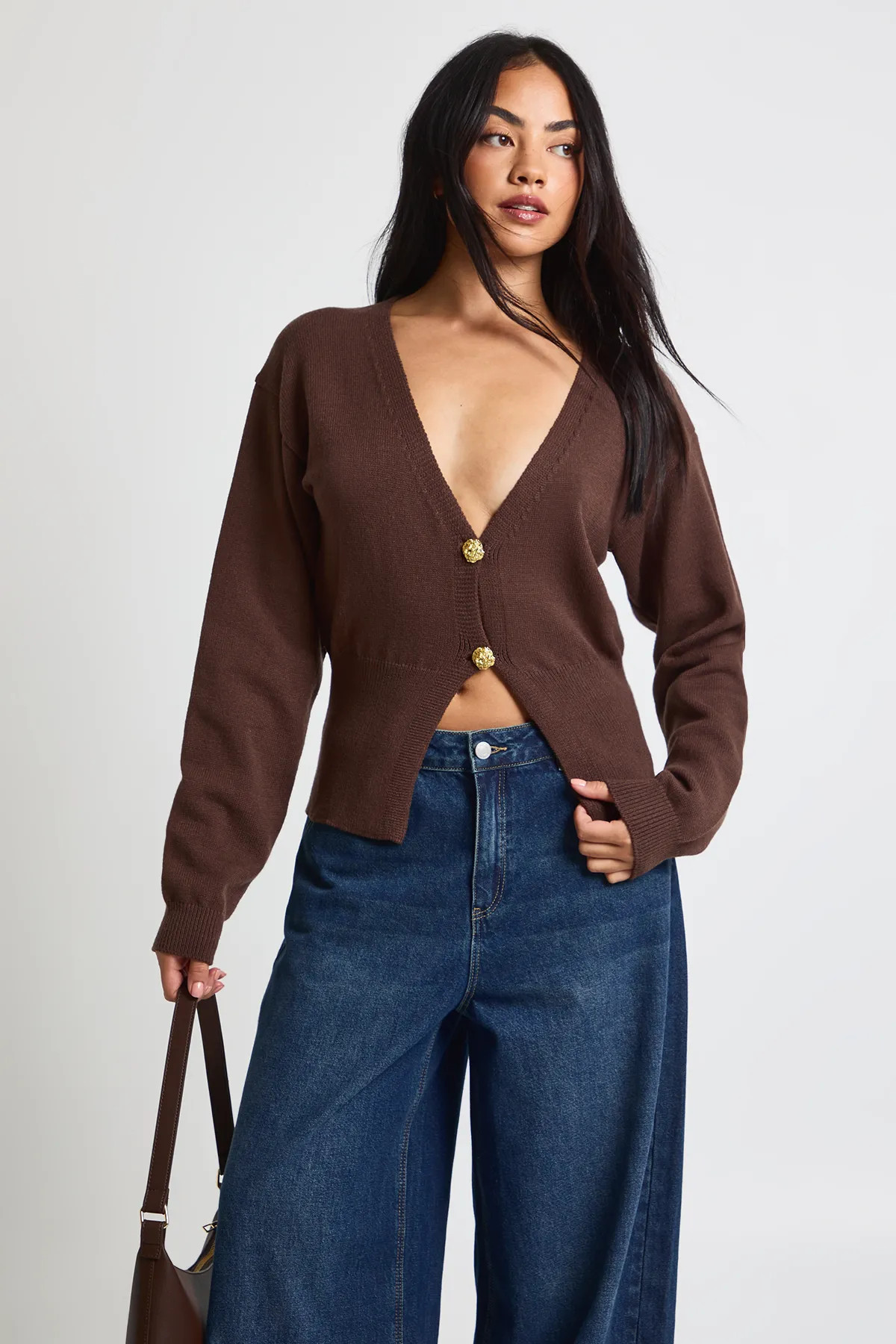 Gold Button Detail Knitted Cardigan | Boohoo.com (UK & IE)
