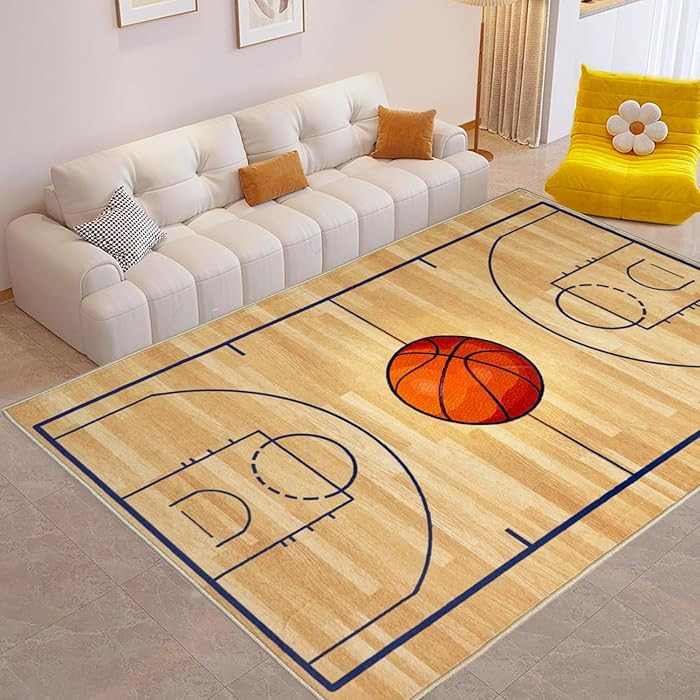 Basketball Rug 8x10 Washable Low Pile - Non Slip Sports Carpet for Boys Bedroom Decor, Kids Game ... | Amazon (US)