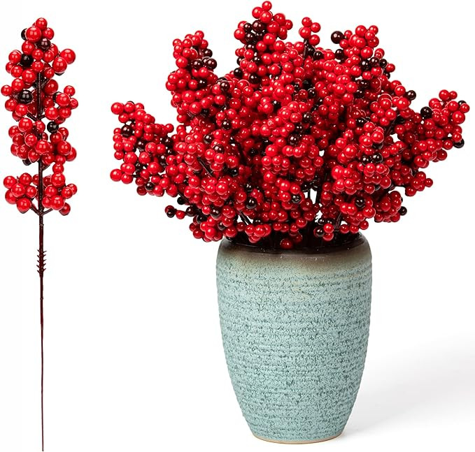 32 Pack Christmas Tree Decorations, Lescli 10" Artificial Red Berry Stems Waterproof Holly Berry ... | Amazon (US)