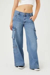 Low-Rise Wide-Leg Cargo Jeans | Forever 21 (US)