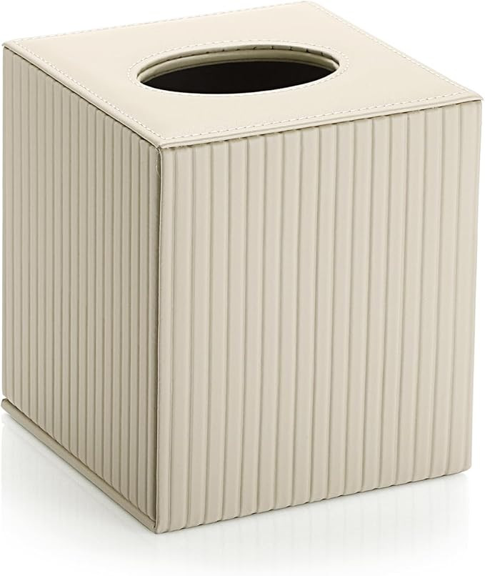 Kokone PU Leather Tissue Box Cover Square Tissue Holder Case, Ivory Stripe Pattern Decorative Tis... | Amazon (US)