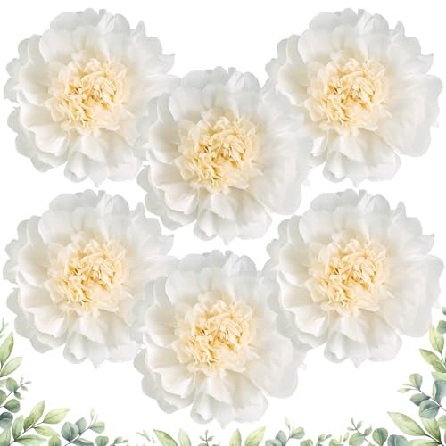 SUNBEAUTY 6 Pcs White Giant Paper Flowers Decorations 12" Large Tissue Artificial Crepe Paper Flowers for Party Wedding Wall Table Birthday Baby Shower Bridal Nursery Room Tea Party Backdrop Decor | Amazon (US)