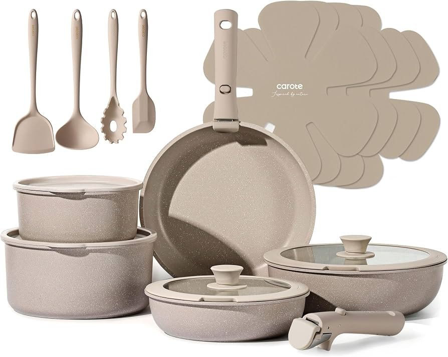 CAROTE 19pcs Pots and Pans Set Non Stick, Nonstick Cookware Set Detachable Handle, Induction Kitc... | Amazon (US)