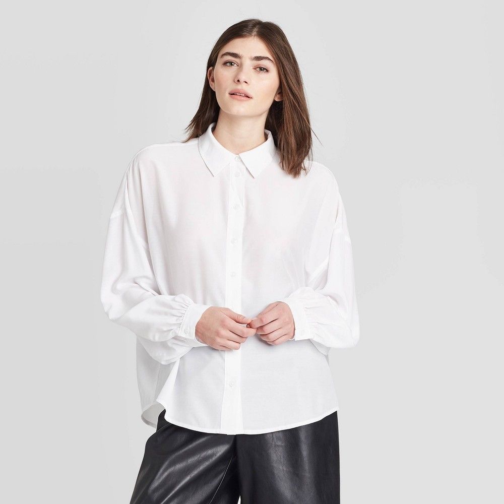 Women's Long Sleeve Button-Down Shirt - Prologue White XXL | Target