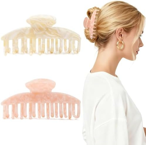 2 Pack Hair Claw Clips Women Large Tortoise Hair Clip French Design Barrettes Celluloid Leopard P... | Amazon (US)