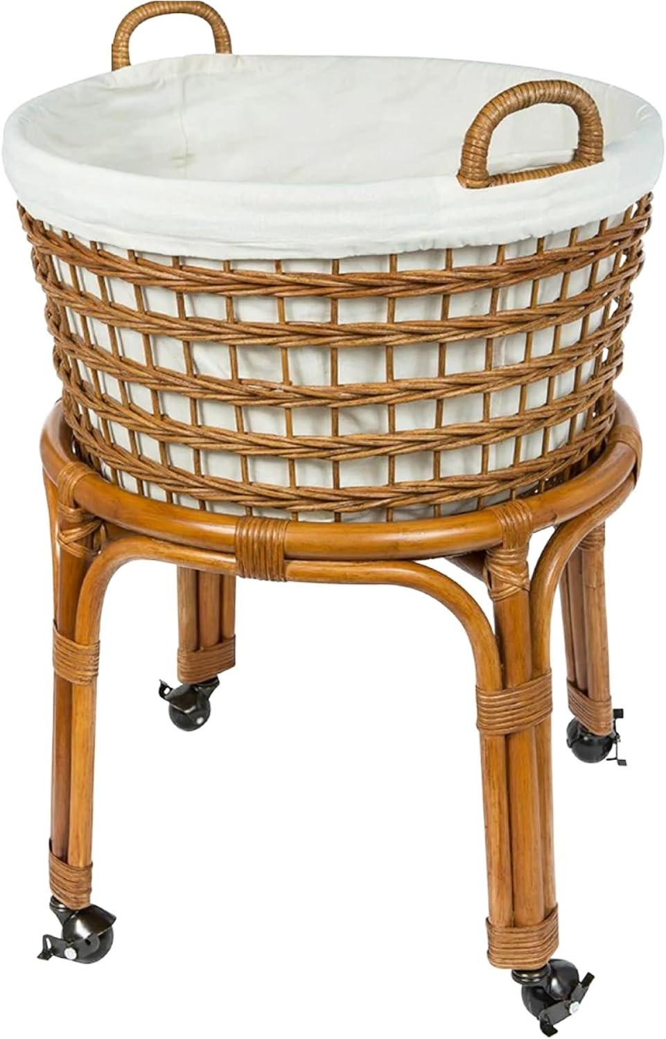 KOUBOO Rolling Wicker Laundry Basket, Handwoven Wicker Hamper with Removable Cotton Liner, Stand, & Locking Caster Wheels, Honey Brown | Amazon (US)