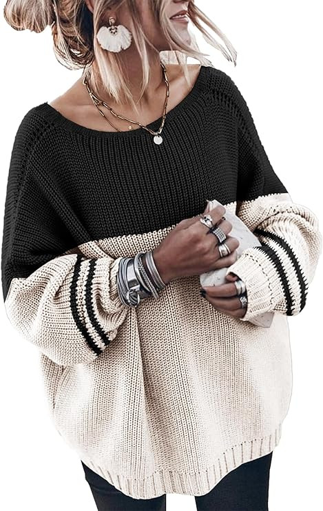 Oversized Sweaters for Women Trendy Chunky Batwing Long Sleeve Casual Crewneck Ribbed Pullover Tu... | Amazon (US)