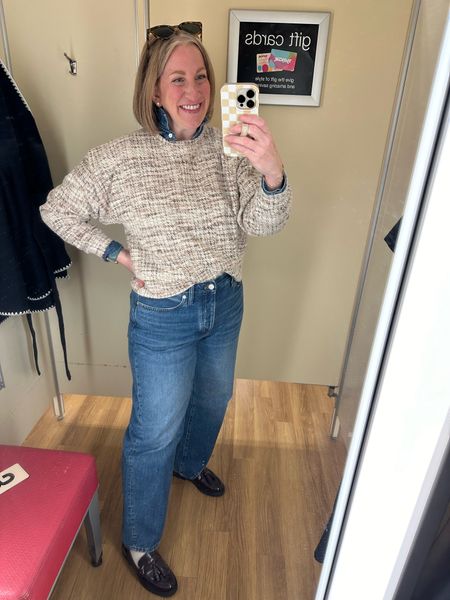 A recent OOTD
Button down (small), tweed top (XS/S), jeans size down, shoes TTS