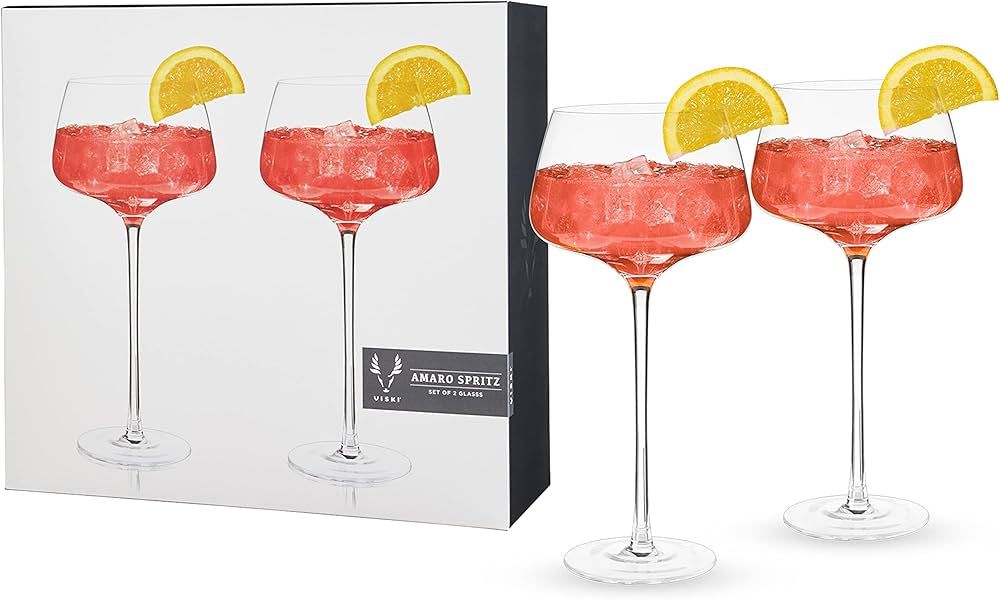 Viski Angled Stemmed Cocktail glasses, Perfect for Amero Spritz, Aperol Spritz, Americano, and Tonic, Premium Crystal drinking glasses, Long Stem Cocktail glass, set of 2, 16oz | Amazon (US)