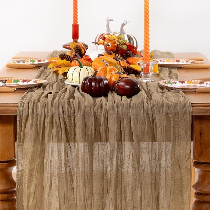 Nude Cheesecloth Table Runner Fall Table Runner Boho Gauze 120 Inches Coffee Cheese Cloth Fall Ta... | Amazon (US)