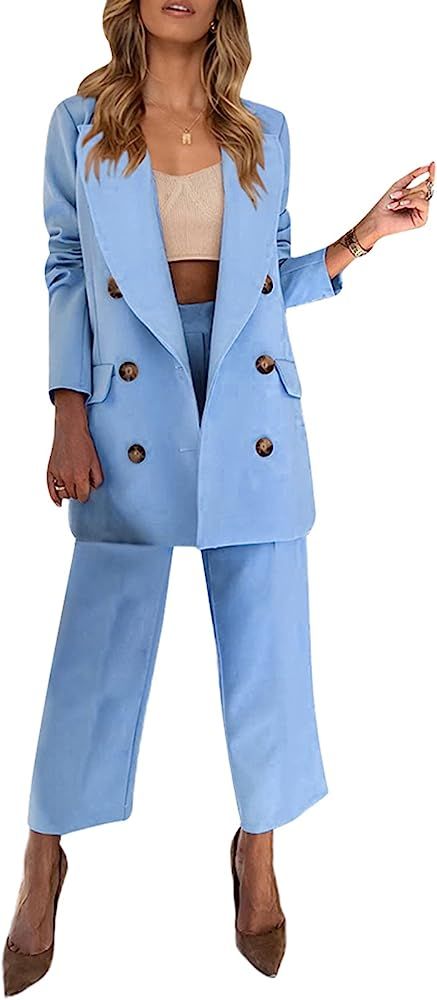 Women's 2 Piece Office Suit Long-Sleeved Suit Jacket and Trousers, Casual Long-Sleeved Cardigan Sing | Amazon (US)